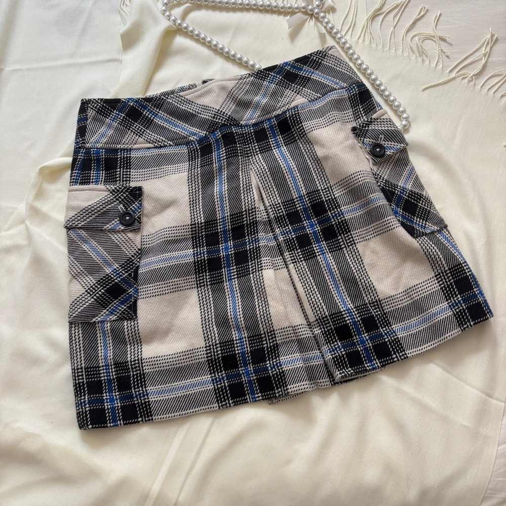 Plaid Mini Skirt with Button Details